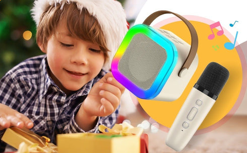 Set Karaoke Portabil Bluetooth 5.0 cu 2 Microfoane Wireless, Efecte de Voce și Lumini LED