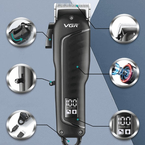 Masina de tuns profesionala cu acumulator, VGR V-683, afisaj LED, 4 gratare