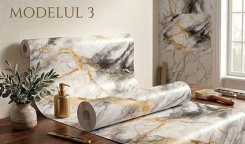 Folie autoadezivă cu imitație de marmură 60 × 300 cm – renovare rapidă și elegantă