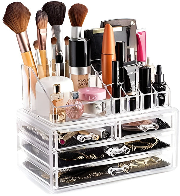 Organizator de cosmetice cu 4 sertare si compartimente multiple