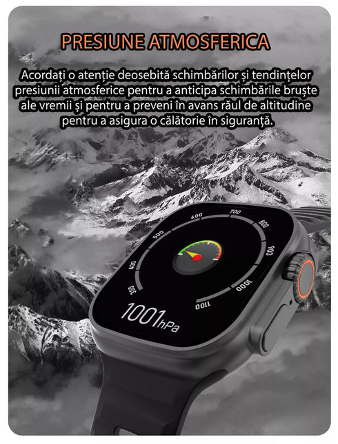 Ceas inteligent SmartWatch 8 Ultra Plus cu incarcare wireless, curea silicon