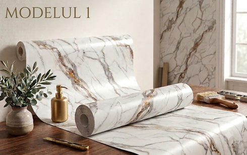 Folie autoadezivă cu imitație de marmură 60 × 300 cm – renovare rapidă și elegantă