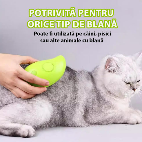 Perie 3 în 1 Multifuncțională pentru Animale de Companie, cu Aburi și Pulverizare, Reîncărcabilă USB