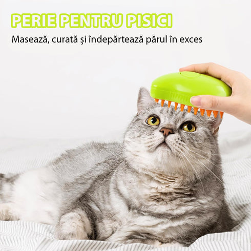 Perie 3 în 1 Multifuncțională pentru Animale de Companie, cu Aburi și Pulverizare, Reîncărcabilă USB