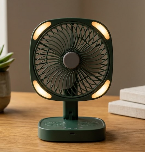 Ventilator Portabil de Birou Pliabil – Reîncărcabil USB, Oscilant, 3 Viteze, Iluminare LED