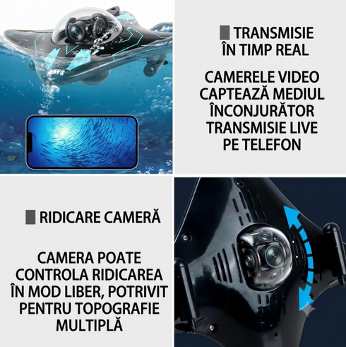 Submarin cu Telecomandă, 6 Canale, Cameră și Iluminare Multicoloră