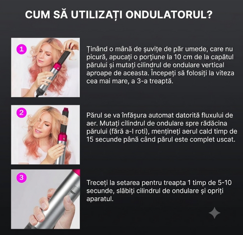 Perie electrică pentru volum cu aer cald 5 în 1, 1000W, 5 accesorii, tehnologie ionică și înveliș ceramic