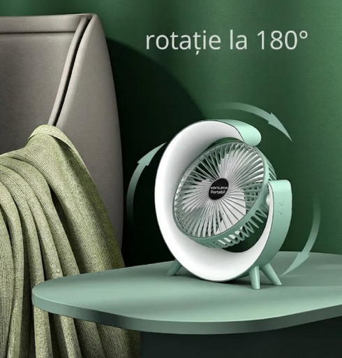 Ventilator Rotabil cu LED RGB – Reîncărcabil USB, 3 Trepte de Viteză, 5 Moduri de Iluminare