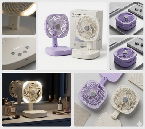Ventilator Portabil de Birou Pliabil – Reîncărcabil USB, Oscilant, 3 Viteze, Iluminare LED