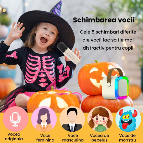 Set Karaoke Portabil Bluetooth 5.0 cu 2 Microfoane Wireless, Efecte de Voce și Lumini LED