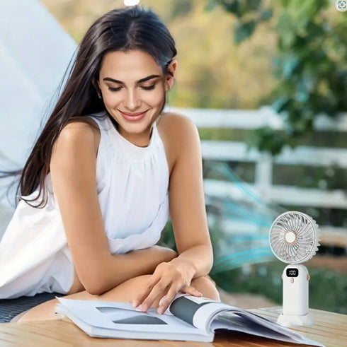 Ventilator Portabil Reîncărcabil 6000mAh – 5 Viteze, Oscilație 90°, Autonomie până la 10 Ore, USB-C