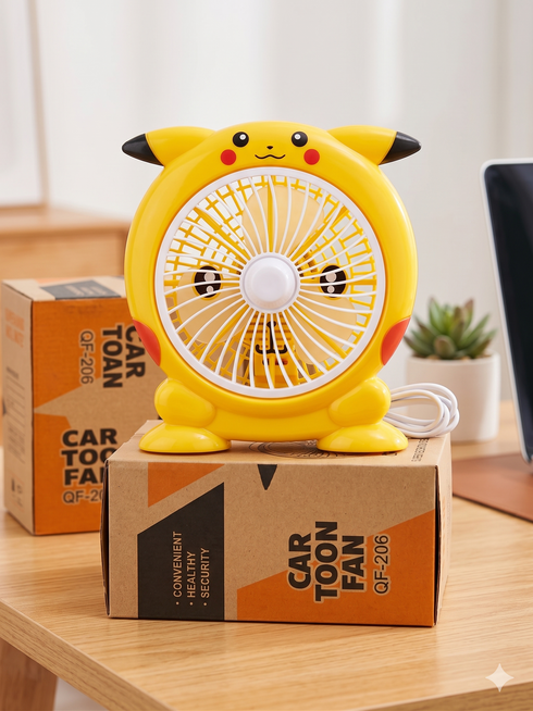 Ventilator de Birou pentru Copii cu Design Cartoon – Reîncărcabil USB, 3 Viteze, Compact și Silențios