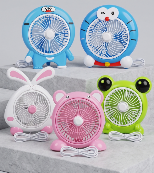 Ventilator de Birou pentru Copii cu Design Cartoon – Reîncărcabil USB, 3 Viteze, Compact și Silențios