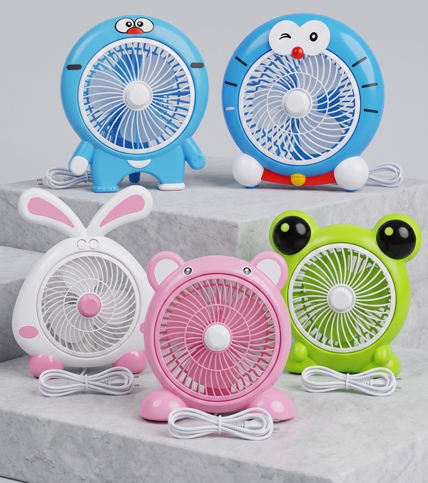 Ventilator de Birou pentru Copii cu Design Cartoon – Reîncărcabil USB, 3 Viteze, Compact și Silențios