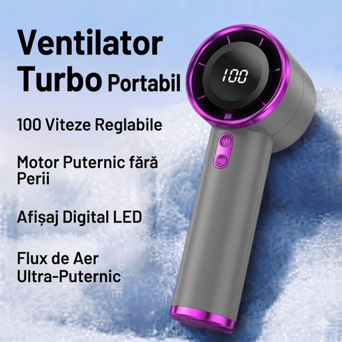 Ventilator Portabil Reîncărcabil – Afișaj Digital, Viteză Reglabilă 1-100, Flux de Aer Puternic