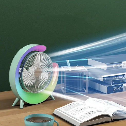 Ventilator Rotabil cu LED RGB – Reîncărcabil USB, 3 Trepte de Viteză, 5 Moduri de Iluminare