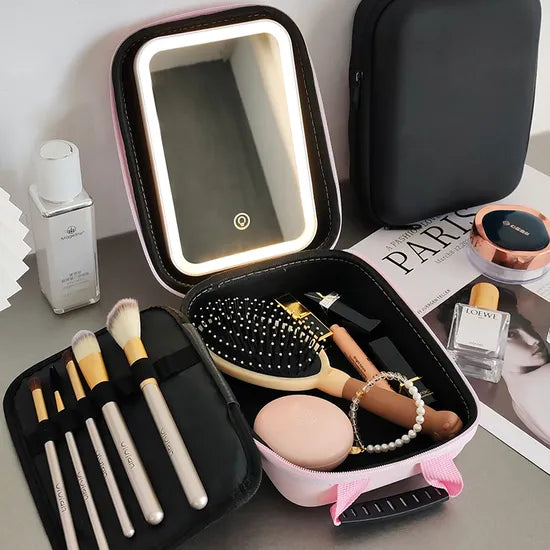 Geantă Profesională pentru Machiaj cu Oglindă LED – Organizator Cosmetic Portabil de Capacitate Mare