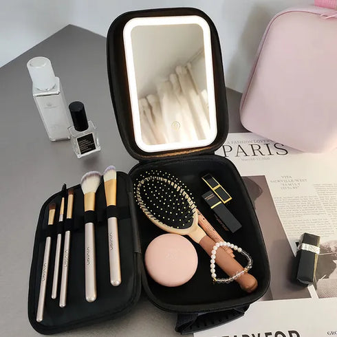 Geantă Profesională pentru Machiaj cu Oglindă LED – Organizator Cosmetic Portabil de Capacitate Mare
