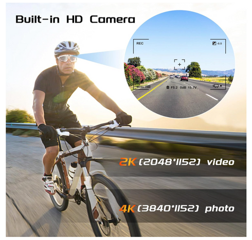 Ochelari de Soare cu Cameră 2K și Bluetooth 5.0, Foto 4K, Microfon și Difuzor