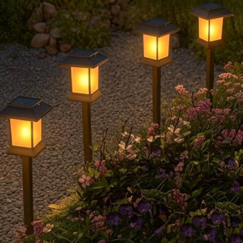 Set 2 Felinare Solare de Grădină cu LED, Impermeabil IP65, Senzor Crepuscular, Lumină Caldă
