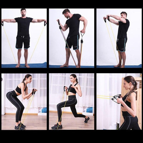 Sistem de antrenament fitness cu benzi extensibile, 11 piese