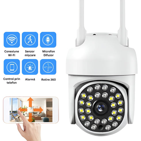 Set X2 Camera supraveghere WIFI, interior/exterior, Rotativa, Cu Detectare Miscare 360
