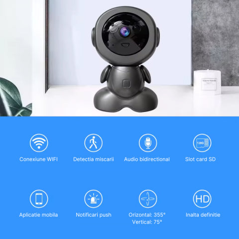 Cameră de supraveghere tip robot, 3MP, Wi-Fi, vedere nocturnă