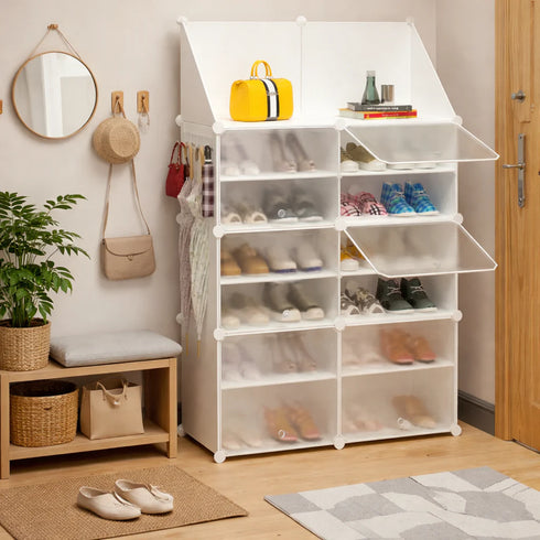 Dulap Modular pentru Încălțăminte cu Uși și Cuier Anti-Praf – Organizator Modern pentru Hol, 85 x 32 x 95.5 cm