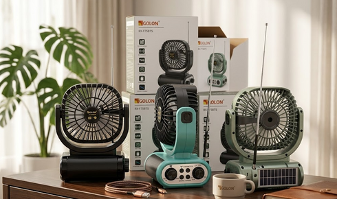 Ventilator Puternic Portabil cu Încărcare Solară, Radio FM, Bluetooth, Difuzor Bass și Slot Card