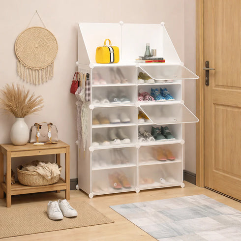 Dulap Modular pentru Încălțăminte cu Uși și Cuier Anti-Praf – Organizator Modern pentru Hol, 85 x 32 x 95.5 cm