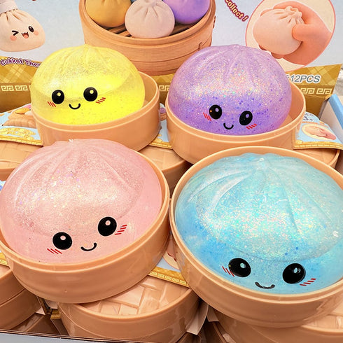 Dumpling Squishy Glitter - Jucarie Antistres Kawaii cu Bol, Slow Squeeze