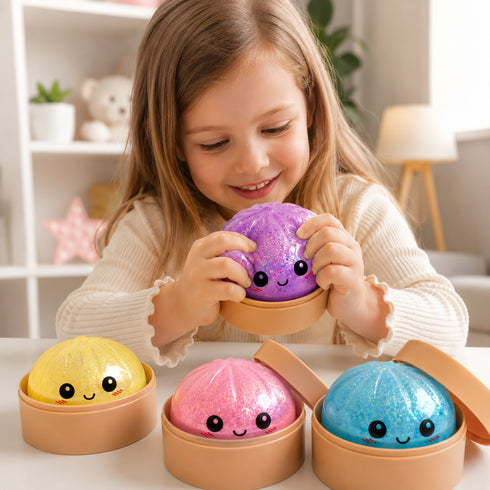 Dumpling Squishy Glitter - Jucarie Antistres Kawaii cu Bol, Slow Squeeze