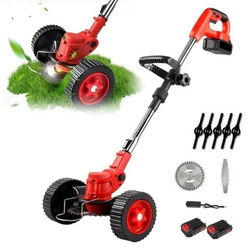 Motocoasa cu roti, Trimmer Iarbă Si Gard Viu, 2 Acumulatori Li Ion 48Vh