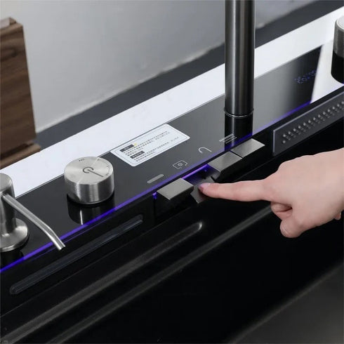 Chiuveta Bucatarie Premium Multifunctinala, Inteligenta, Display Digital, Cascada, Tocator, Spalator Pahare, Dozator Detergent, Alimentare hidroelectrica