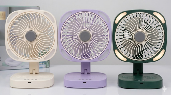 Ventilator Portabil de Birou Pliabil – Reîncărcabil USB, Oscilant, 3 Viteze, Iluminare LED