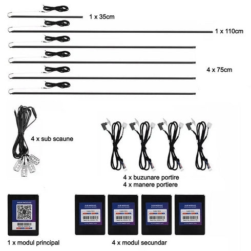 Kit 18 in 1 lumini ambientale auto RGB acrilic, dinamic, wireless