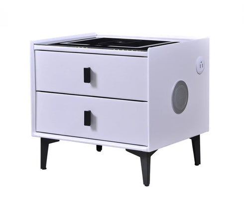 Noptiera Inteligentă Multifunctionala, iluminare LED tactil, incarcare wireless si USB, boxa Bluetooth, 2 sertare