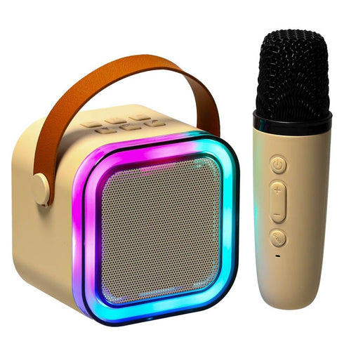 Set Karaoke Portabil Bluetooth 5.0 cu 2 Microfoane Wireless, Efecte de Voce și Lumini LED