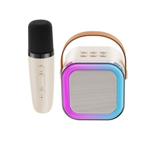 Set Karaoke Portabil Bluetooth 5.0 cu 2 Microfoane Wireless, Efecte de Voce și Lumini LED