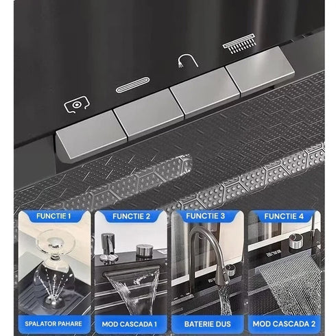 Chiuveta Bucatarie Premium Multifunctinala, Inteligenta, Display Digital, Cascada, Tocator, Spalator Pahare, Dozator Detergent, Alimentare hidroelectrica