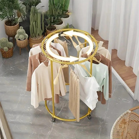 Suport Rotund pentru Haine din Oțel Inoxidabil cu Roți Pivotante – 130 cm, Capacitate 50 KG, Design Modern