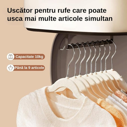 Uscător Electric de Haine cu Aer Cald 360° și Sterilizare UV – 600W, Capacitate 10KG, Timer Inteligent 1-8H