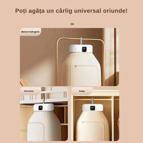 Uscător Electric de Haine cu Aer Cald 360° și Sterilizare UV – 600W, Capacitate 10KG, Timer Inteligent 1-8H