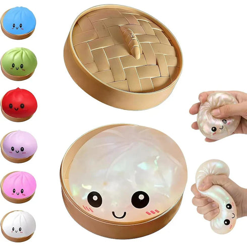 Dumpling Squishy Glitter - Jucarie Antistres Kawaii cu Bol, Slow Squeeze
