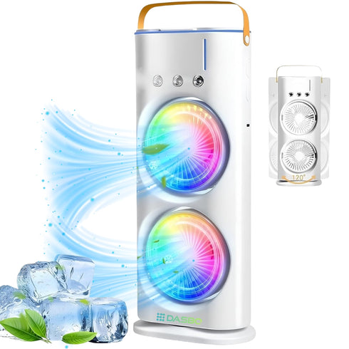 Ventilator Portabil 2-in-1 cu Pulverizare de Apă, Umidificator, Oscilație 90°, Rotire 180°