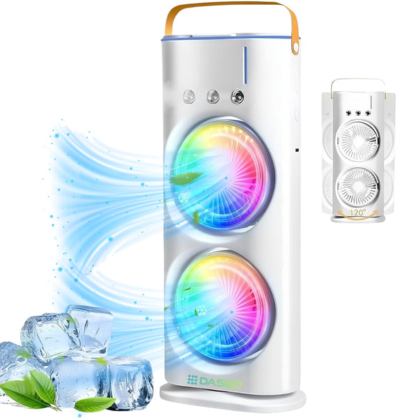 Ventilator Portabil 2-in-1 cu Pulverizare de Apă, Umidificator, Oscilație 90°, Rotire 180°