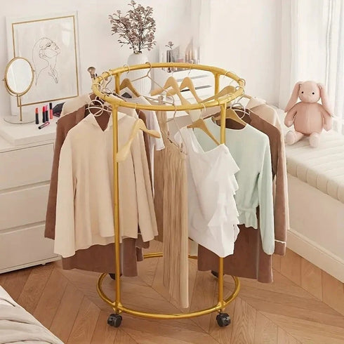 Suport Rotund pentru Haine din Oțel Inoxidabil cu Roți Pivotante – 130 cm, Capacitate 50 KG, Design Modern