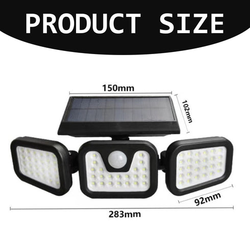 Lampă Solară LED cu 70 LED-uri și Senzor de Mișcare – 3 Capete Ajustabile pentru Exterior
