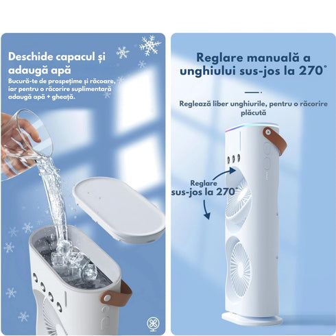 Ventilator Portabil 2-in-1 cu Pulverizare de Apă, Umidificator, Oscilație 90°, Rotire 180°