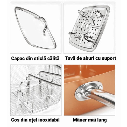 Tigaie non-aderenta, multifunctionala, patrata, friteuza